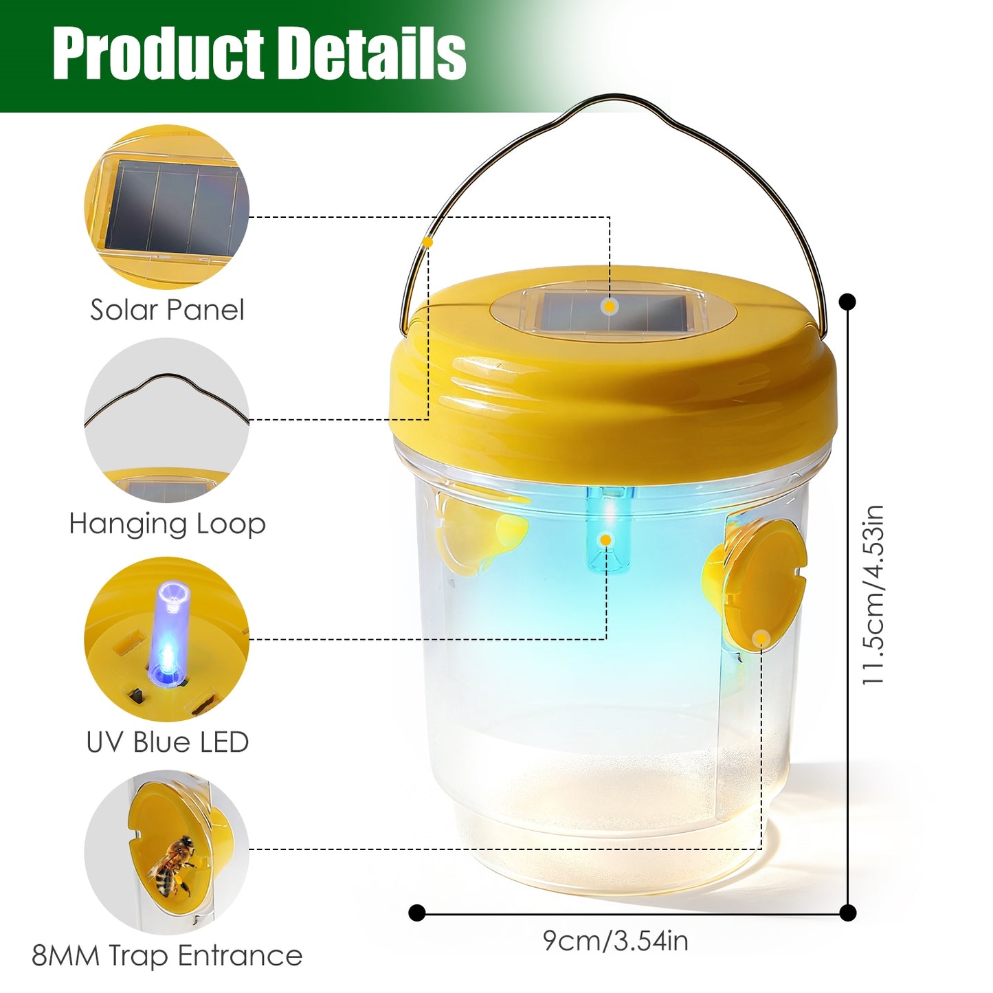 Solar Wasp Trap with UV Light - 3 Pack Outdoor Hanging