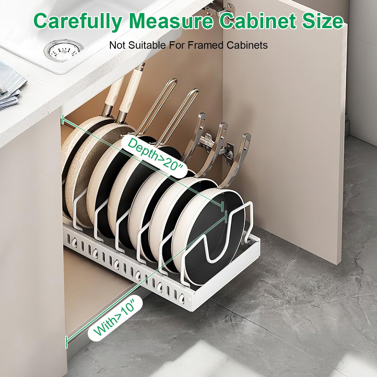 Pull Out Pots and Pans Organizer with 8 Adjustable Dividers