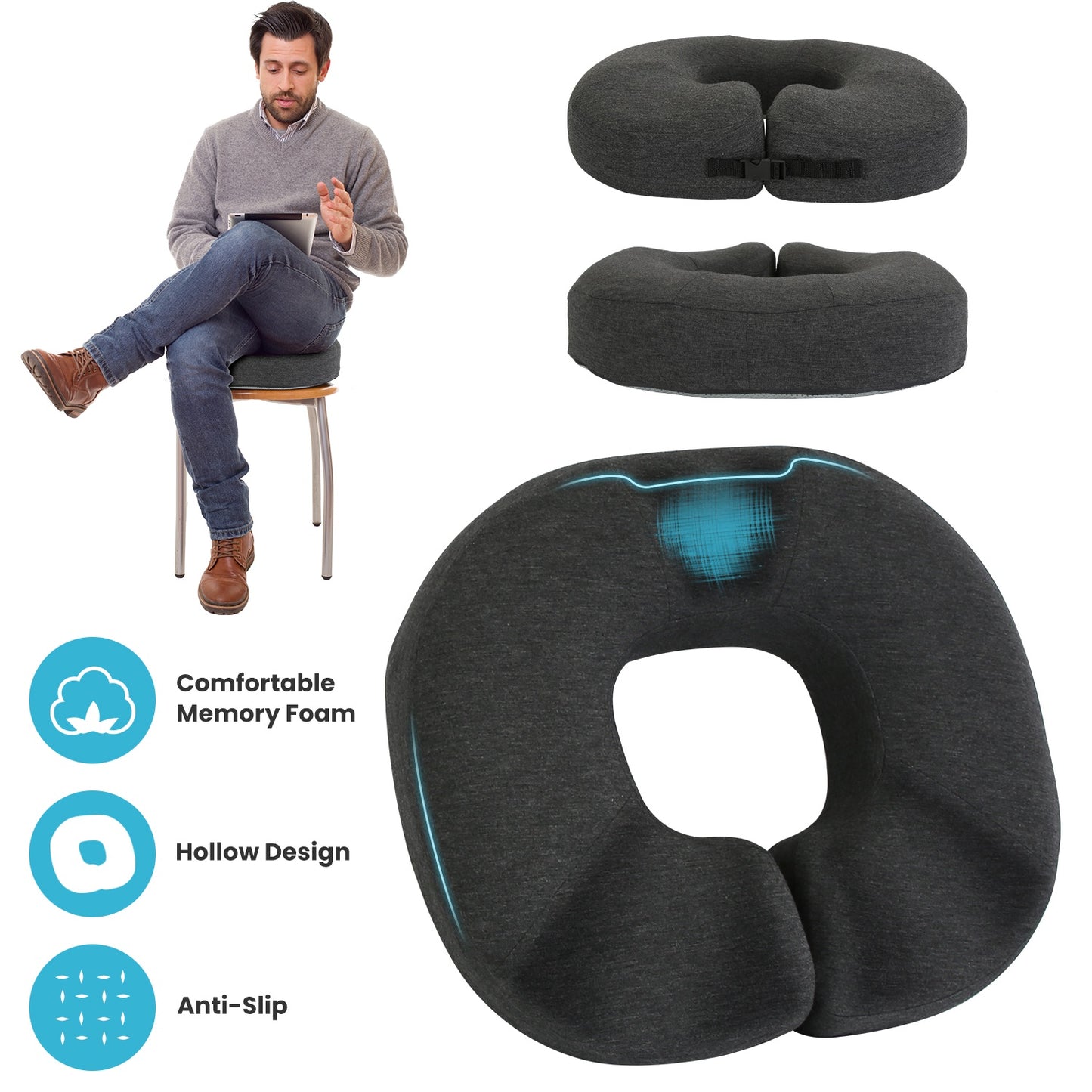 Donut Pillow Seat Cushion Memory Foam Donut Chair Cushions Ergonomic Seat Cushion Pad for Coccyx Prostate Sciatica Pelvic Floor Pressure Sores Office