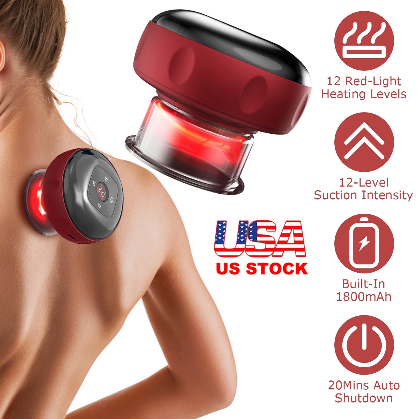Electric Cupping Therapy Massager Electric Back Scraping Machine Vacuum Therapy Cupping Therapy Device with 12 Levels Temperature and Suction