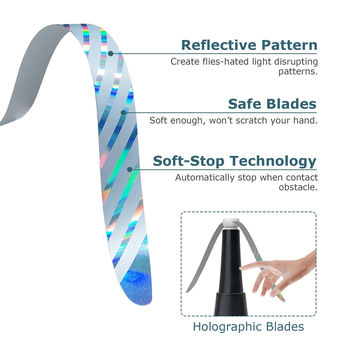 2 Pack Portable Reflective Fly Repellent Fan Rechargeable Battery Powered Table Food Fly Trap with Pattern Soft-Stop Blade Hanging Hook Indoor Outdoor