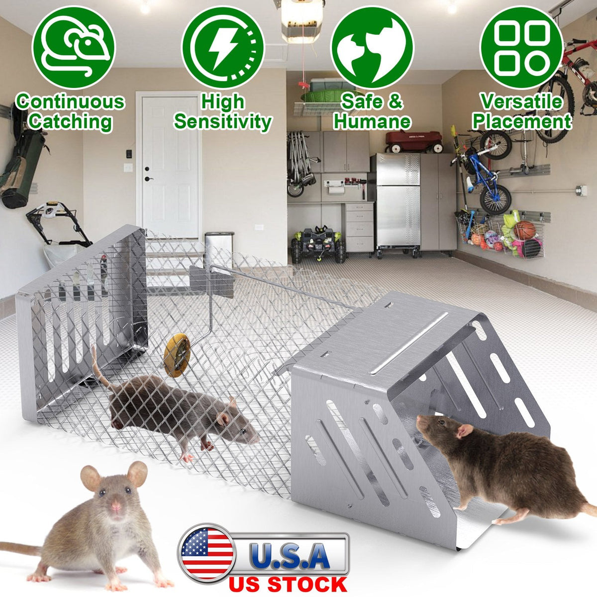 Automatic Continuous Rat Trap Single Door Mouse Cage Humane Live Animal Trap Cage Indoor Outdoor for Small Rodents Mice Voles