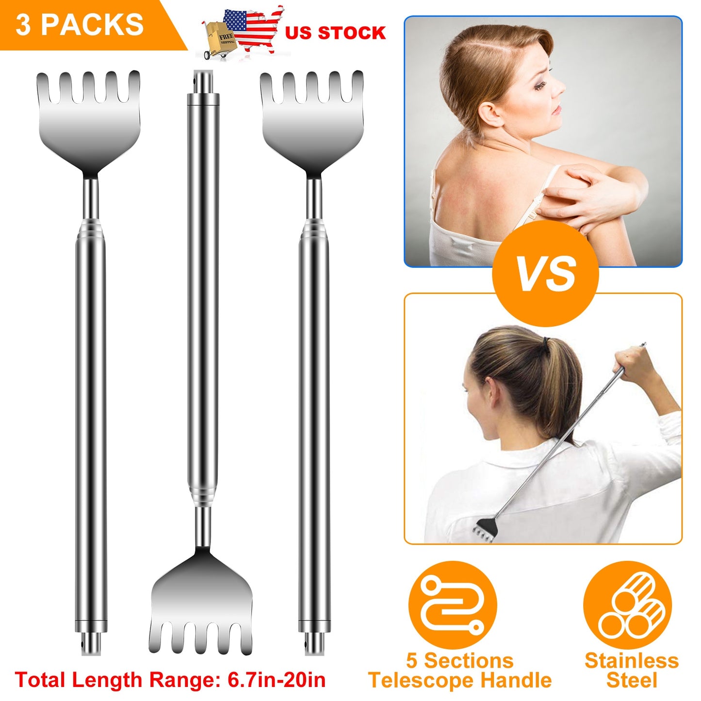 3Pcs Telescopic Back Scratchers