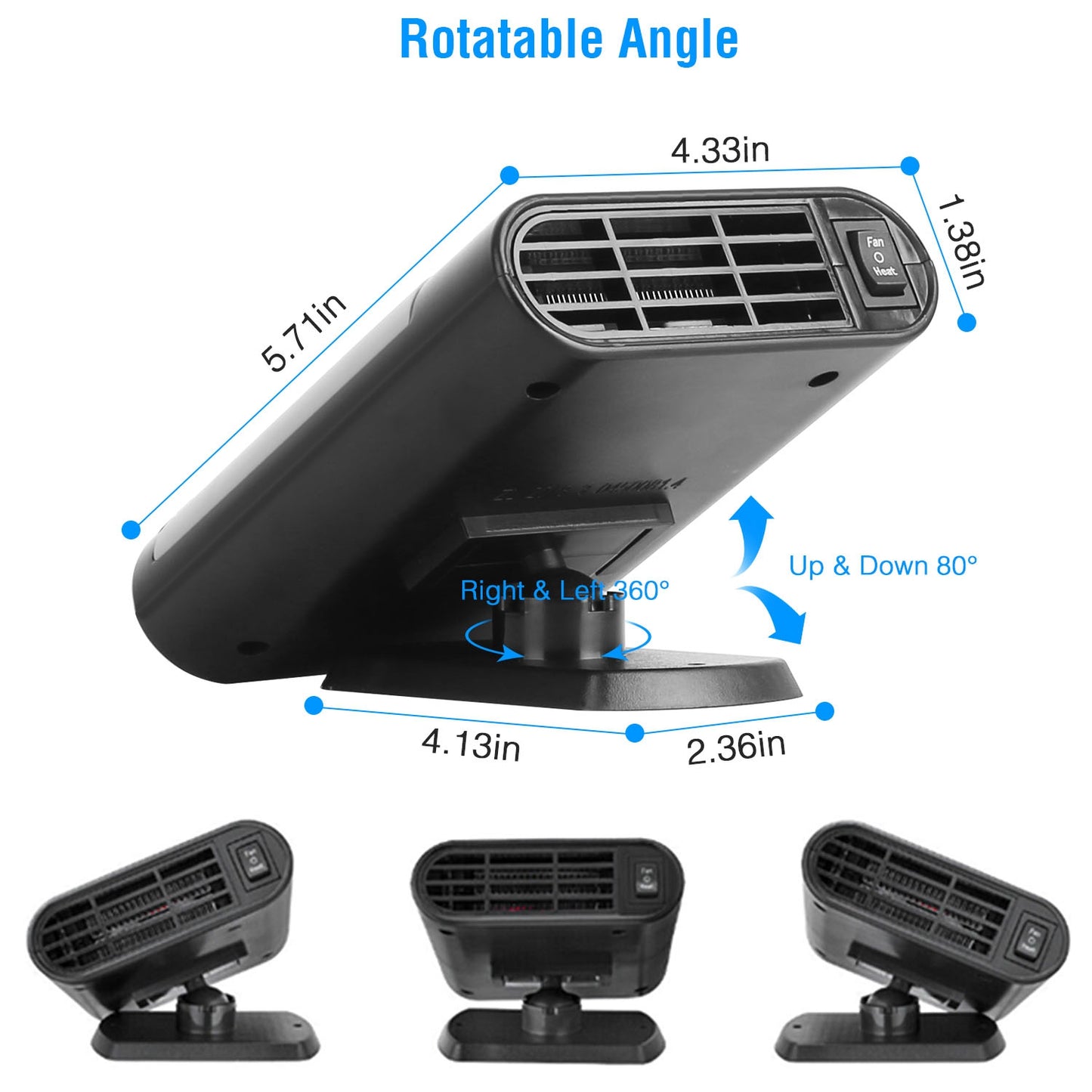 Portable Car Heater 150W 2-in-1 Defroster Fan with 360° Base