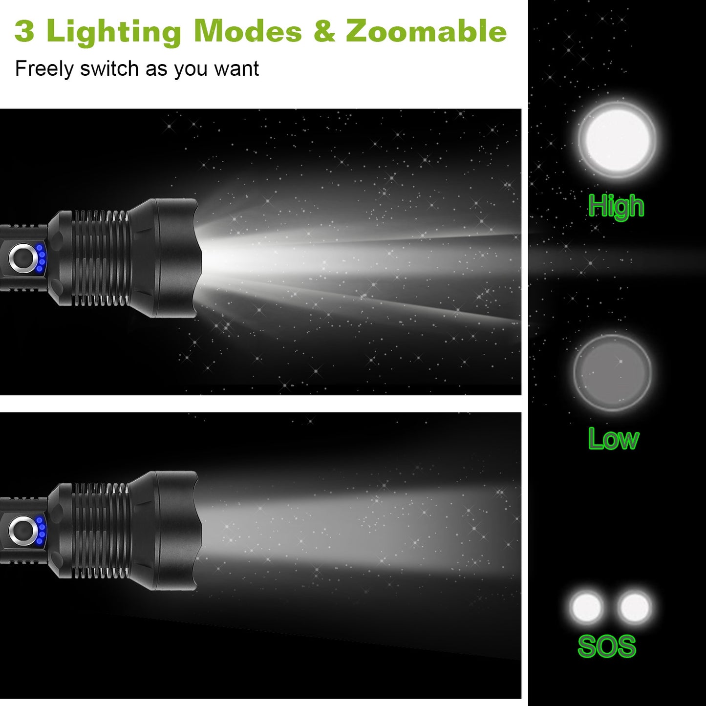 Rechargeable LED Tactical Flashlight 30000LM Zoomable