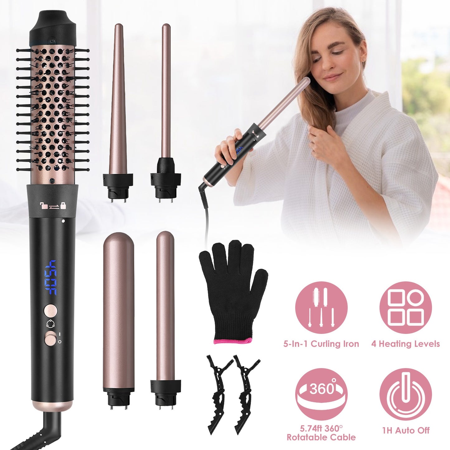 5 in 1 Curling Wand Hair Curling Iron Brush Hair