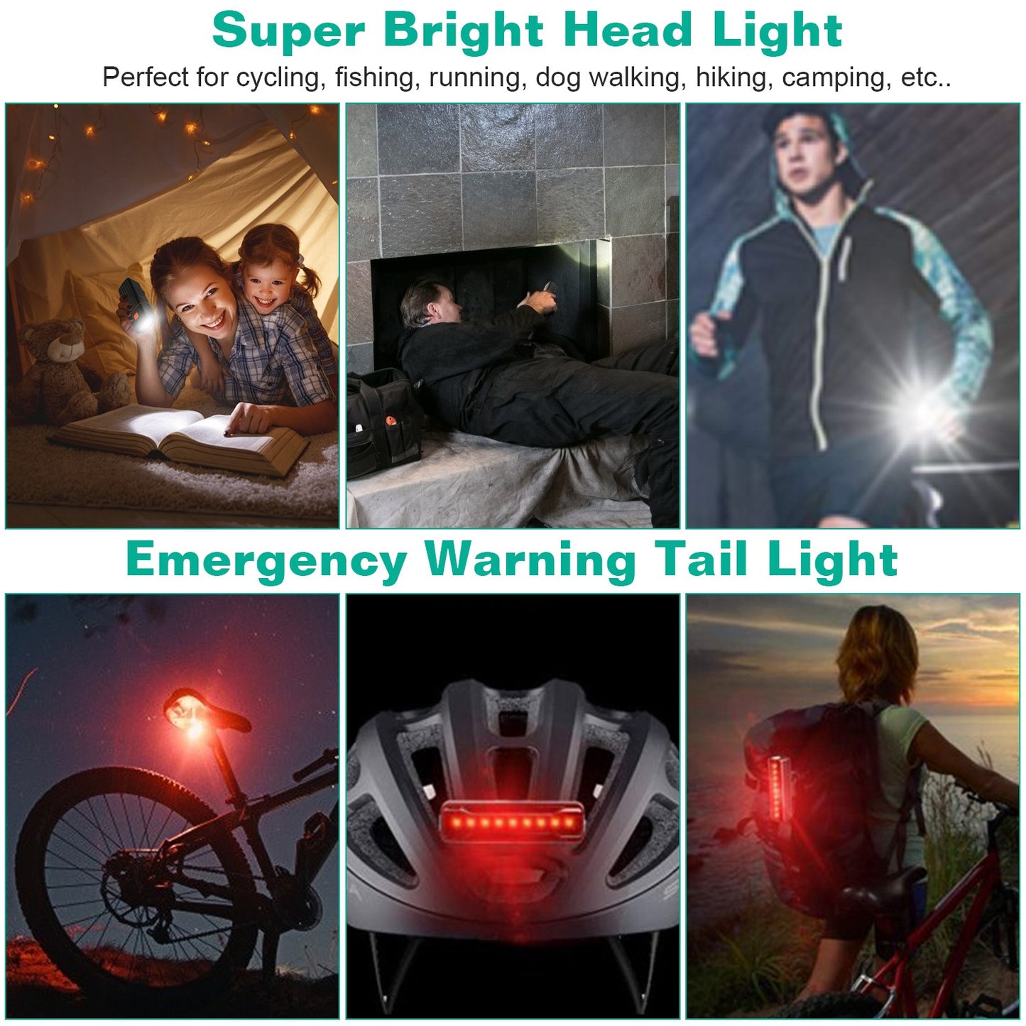 USB Rechargeable Bike Light Set with Headlight and Taillight
