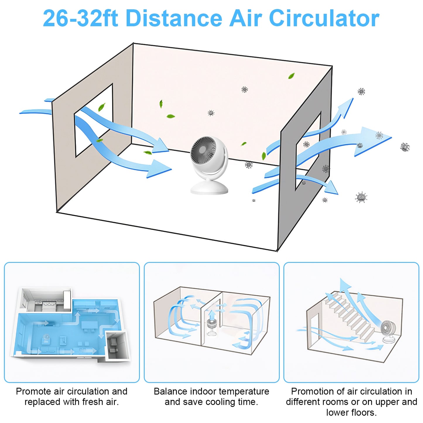 Rechargeable Desk Fan with 4 Speeds and Auto Oscillation