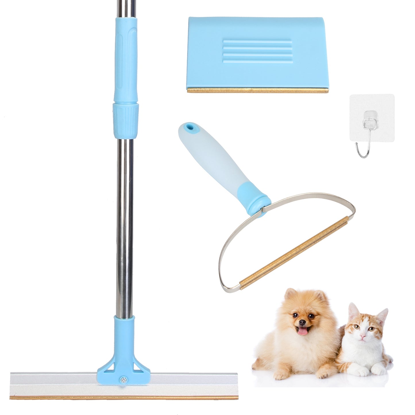 Pet Hair Removal Rake with 54" Adjustable Telescopic Handle