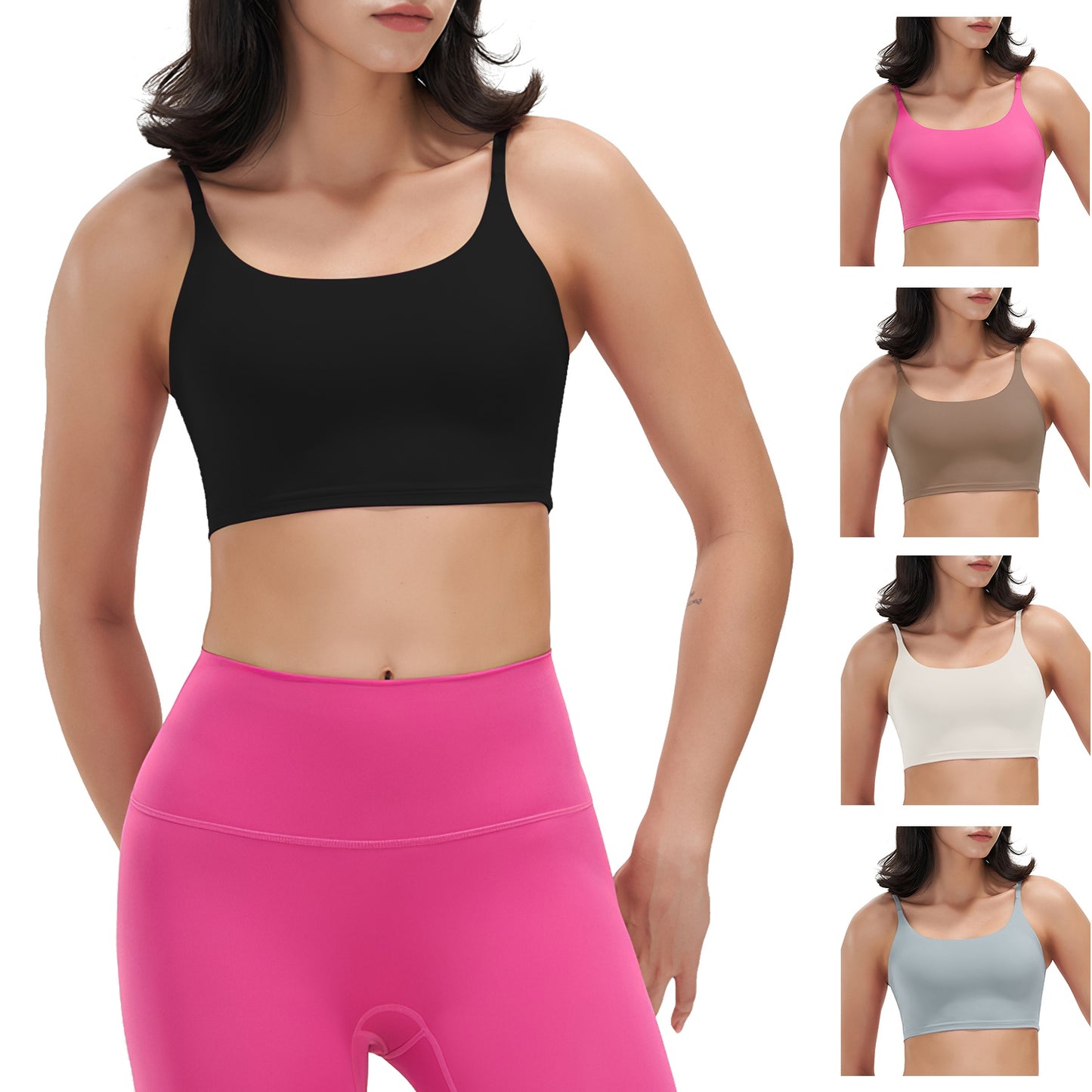 Women Strap Sport Bras Padded Strappy Crop Square Neck Low Impact Bras Sexy Fitness Tank Tops with Removable Pads Flat Straps for Gym Yoga Workout Run