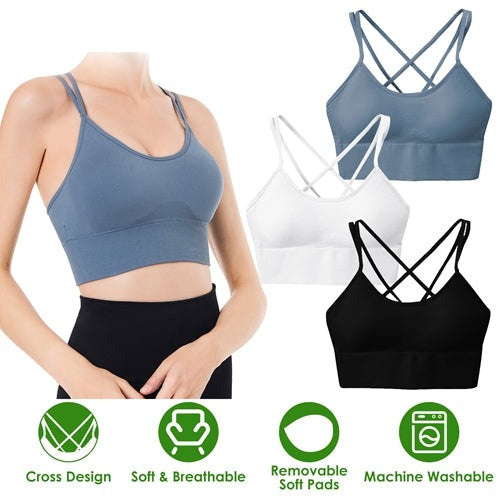 3-Pack Cross Back Strappy Fitness Sports Bra