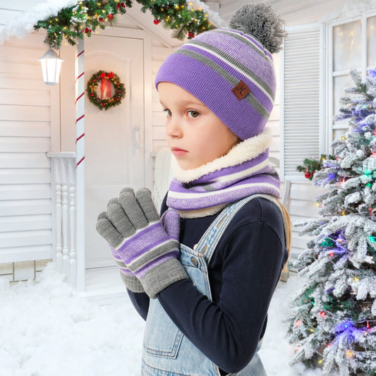 Kids Winter Warm Knitted Hat Scarf Gloves Set