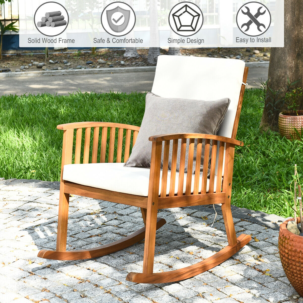 Acacia Wood Rocking Chair with Washable Cushions
