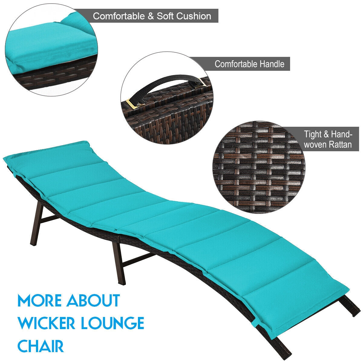 Folding Patio Chaise Lounge Chair Set of 2 with Cushions