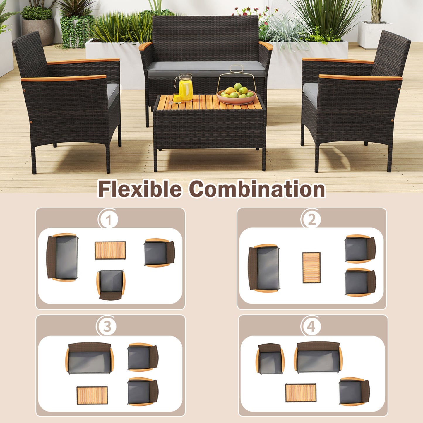 8-Piece Patio Wicker Conversation Set with Cushions