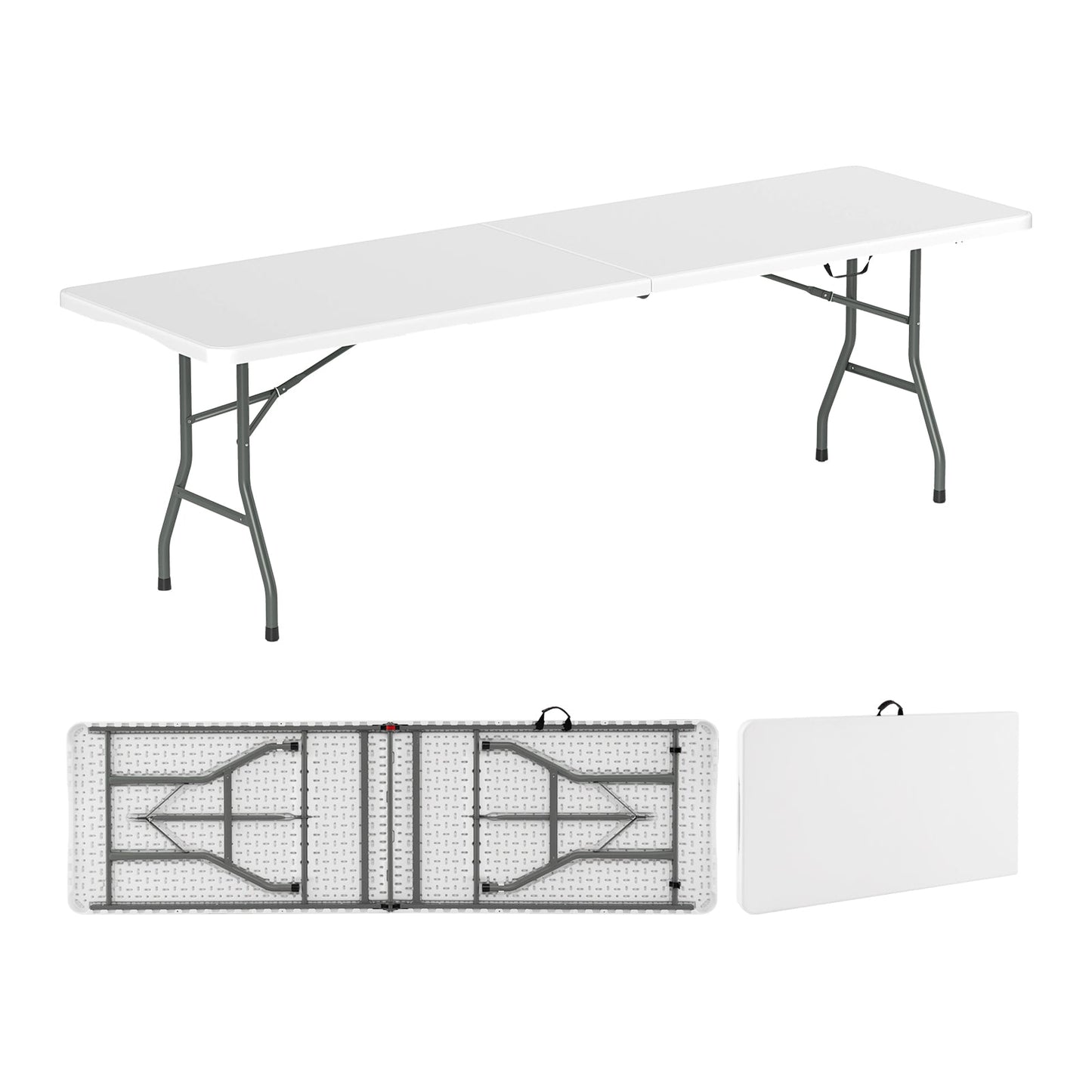 8 ft Portable Folding Table 350 LBS Fold-in-Half Table with HDPE Tabletop