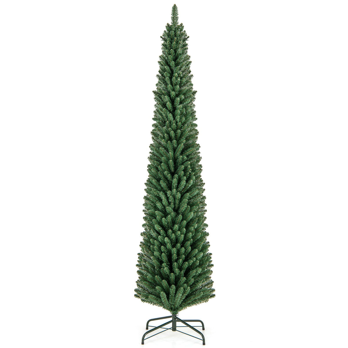 5/6/7/8 Feet Pencil Christmas Tree with 295/392/523/671 Memory Wire Branch Tips and Upgraded Metal Stand