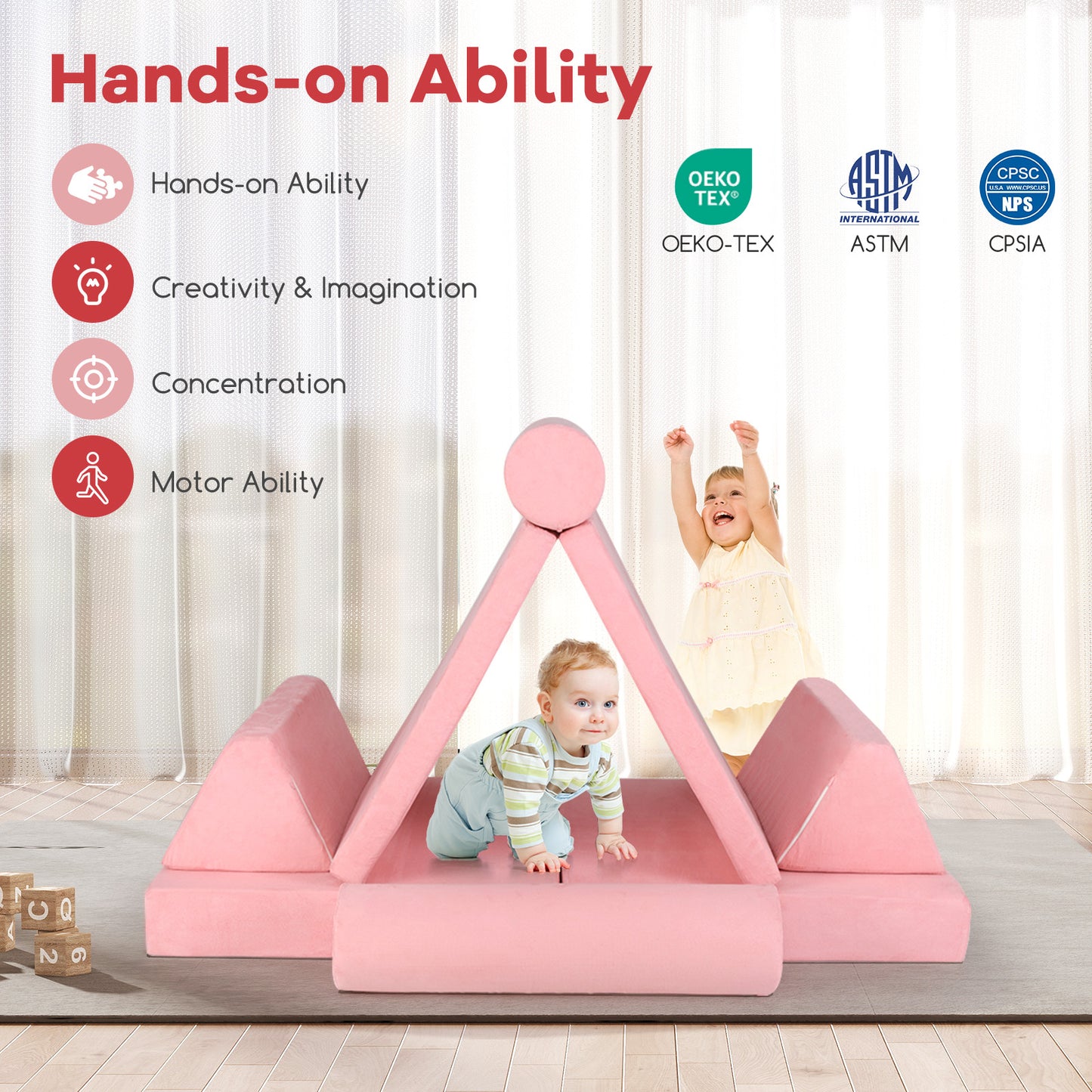 Kids Play Couch 8-Piece Modular Foam Building Set Pink