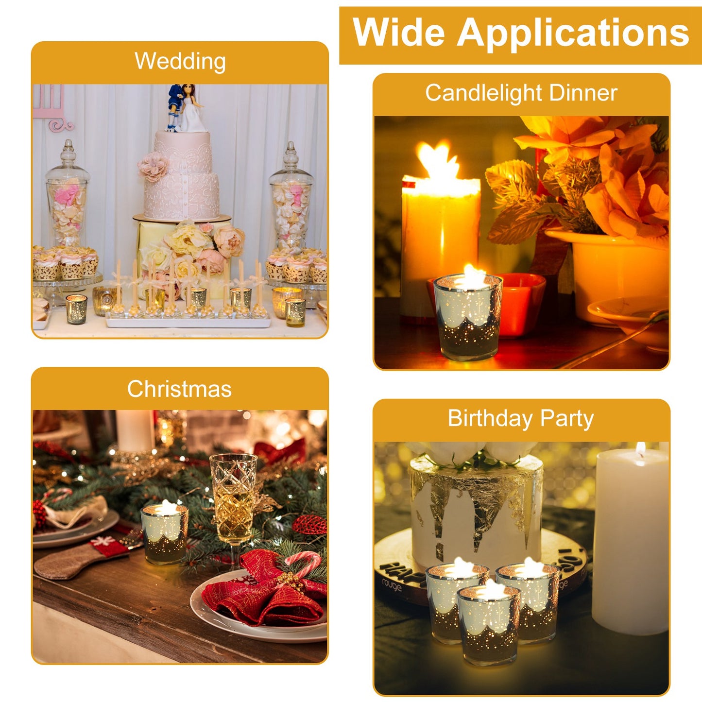 Gold Mercury Glass Votive Candle Holders Set of 24