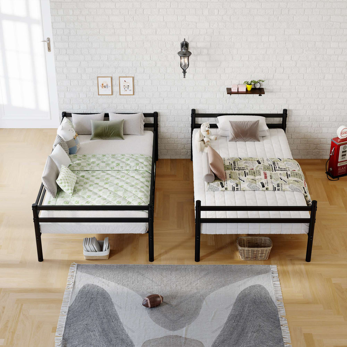 Twin Over Twin Metal Bunk Bed with Ladder and Guardrails
