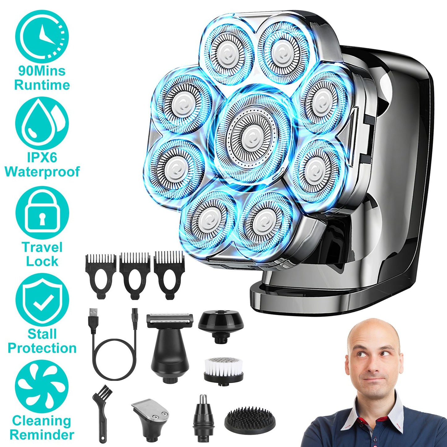 6-in-1 Electric Head Shaver for Men