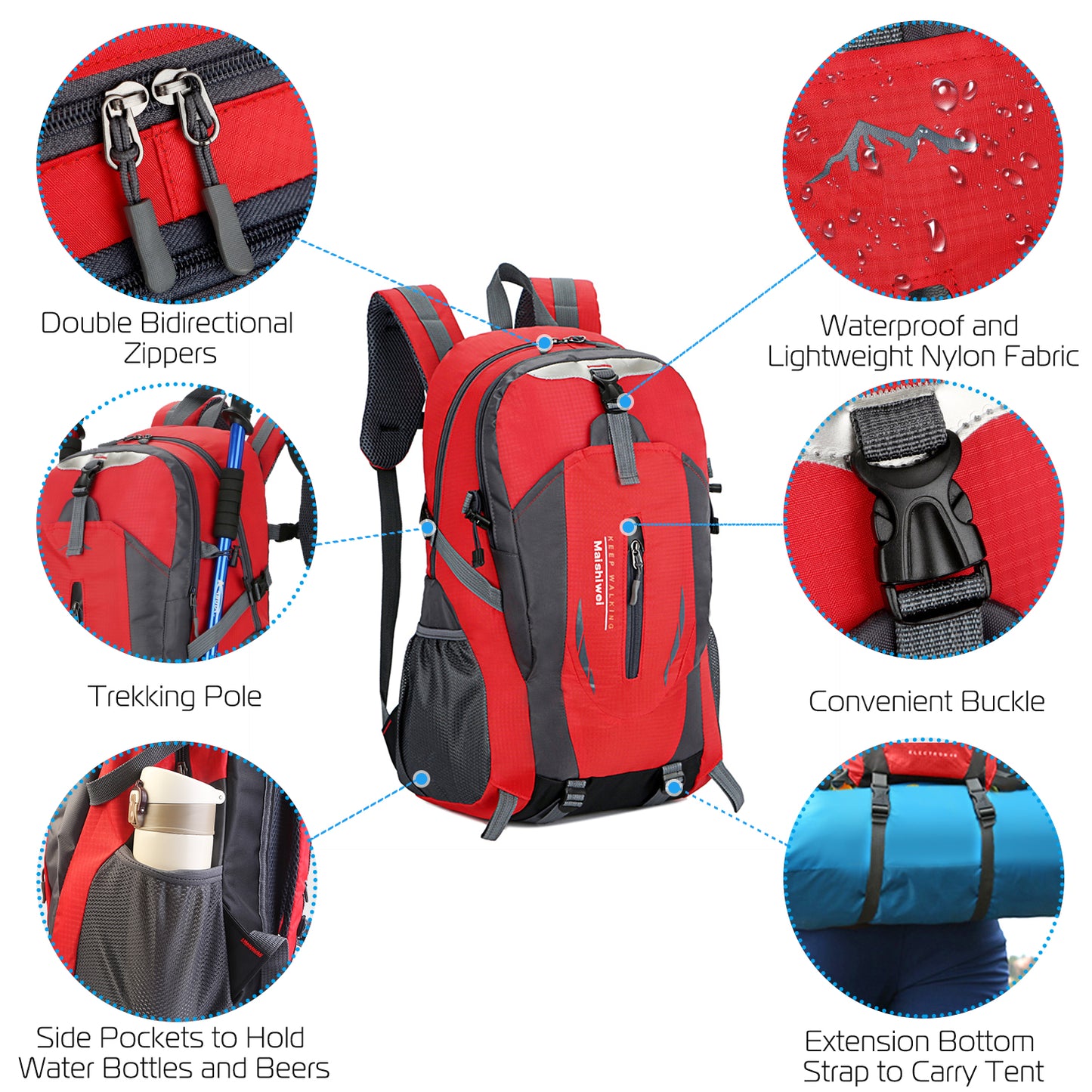 36L Waterproof Hiking Backpack with Ergonomic Design