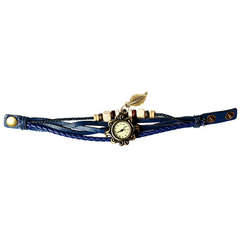 Leather Tree Leaf Women's Watches-blue