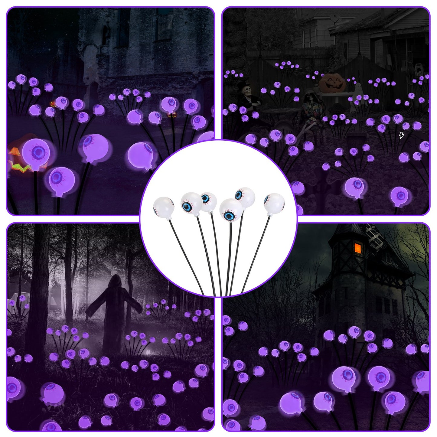 Solar Scary Eyeballs Halloween Path Lights - 12 LED Swaying