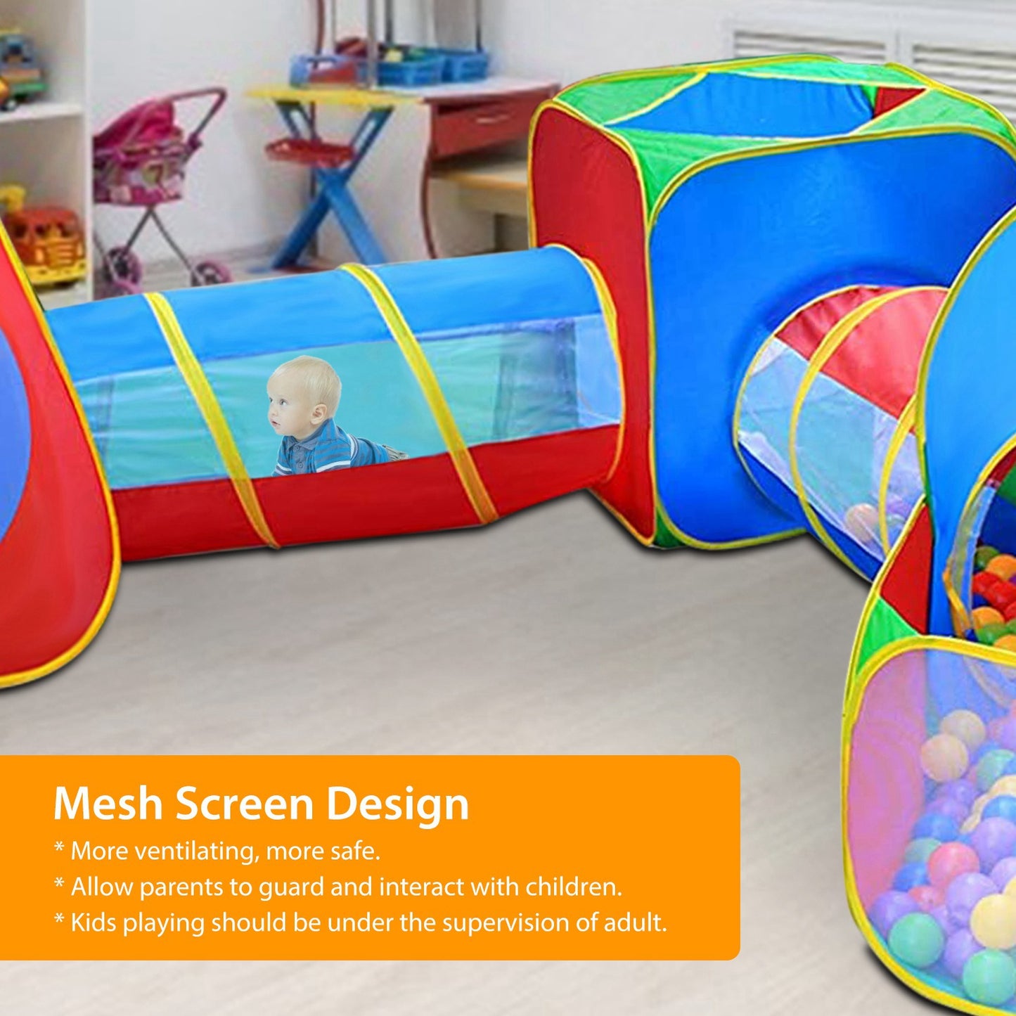 Kids Ball Pit Tent Set with Tunnels & Playhouse - 5 Piece