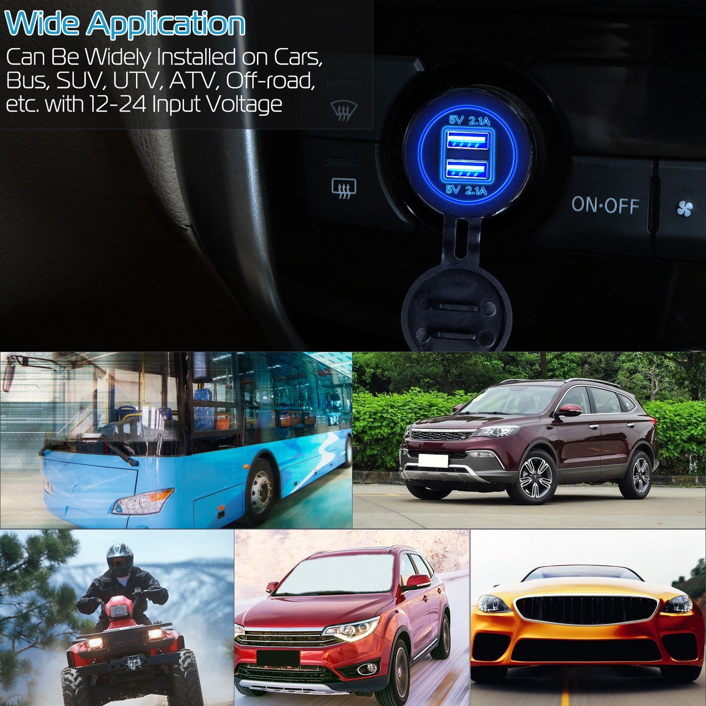 Dual USB Car Charger 12-24V Waterproof Cigarette Lighter Socket