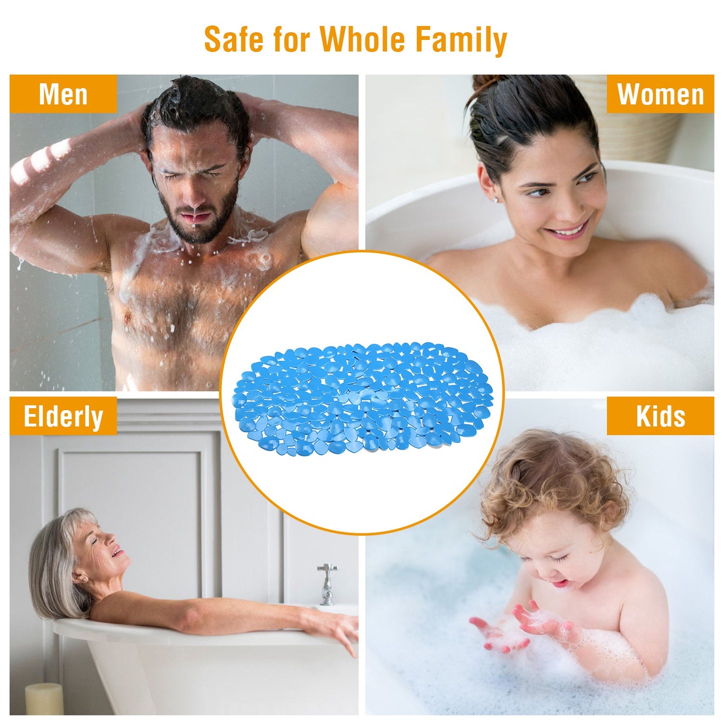 Pebble Massage Bath Mat with Suction Cups & Drain Holes