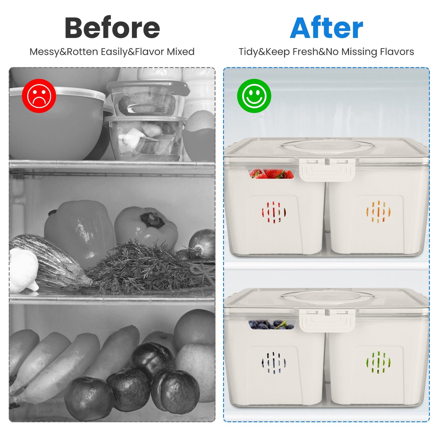 Airtight Fruit Storage Containers 4-Compartment with Colanders