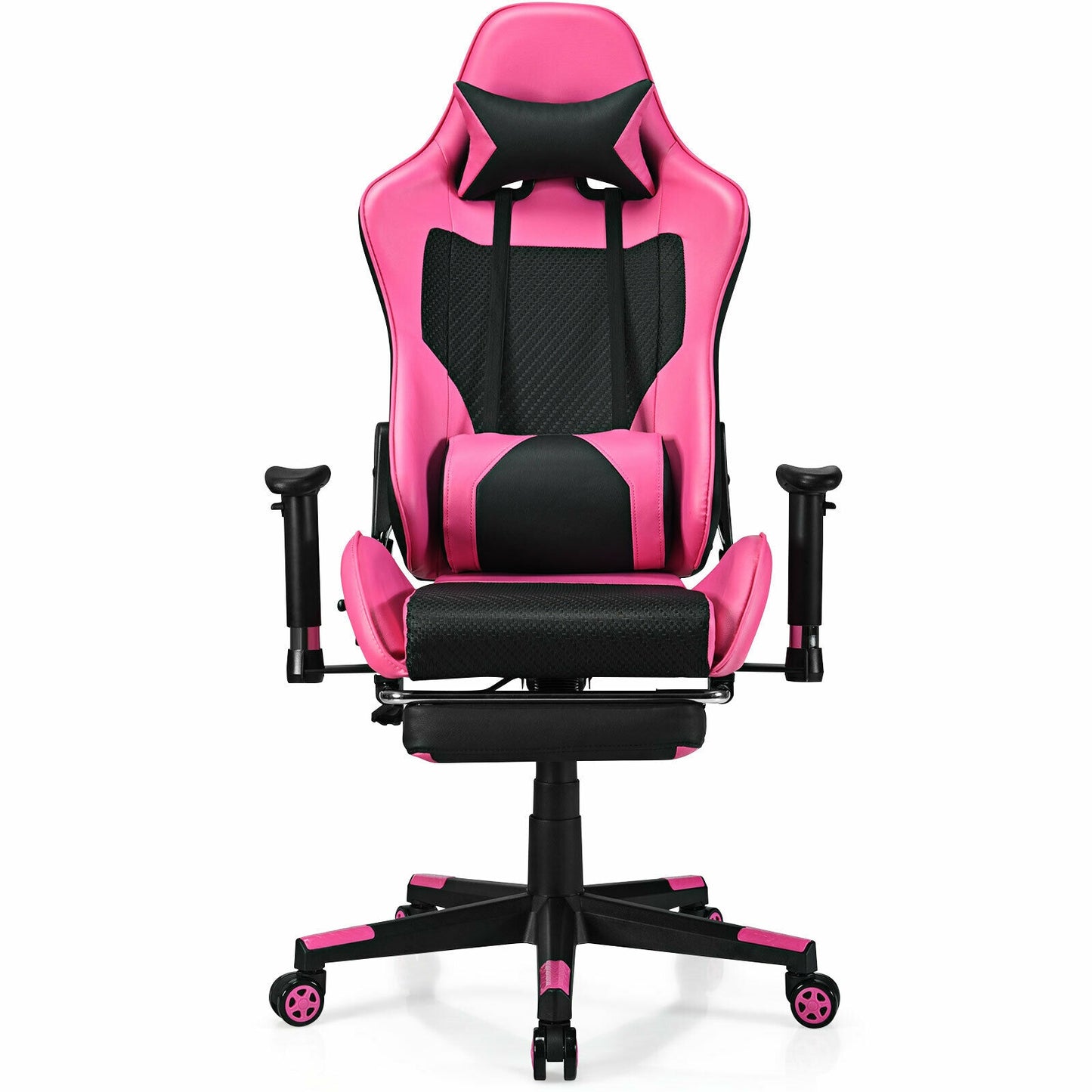 Gaming Chair with USB Massage Lumbar Support and Footrest