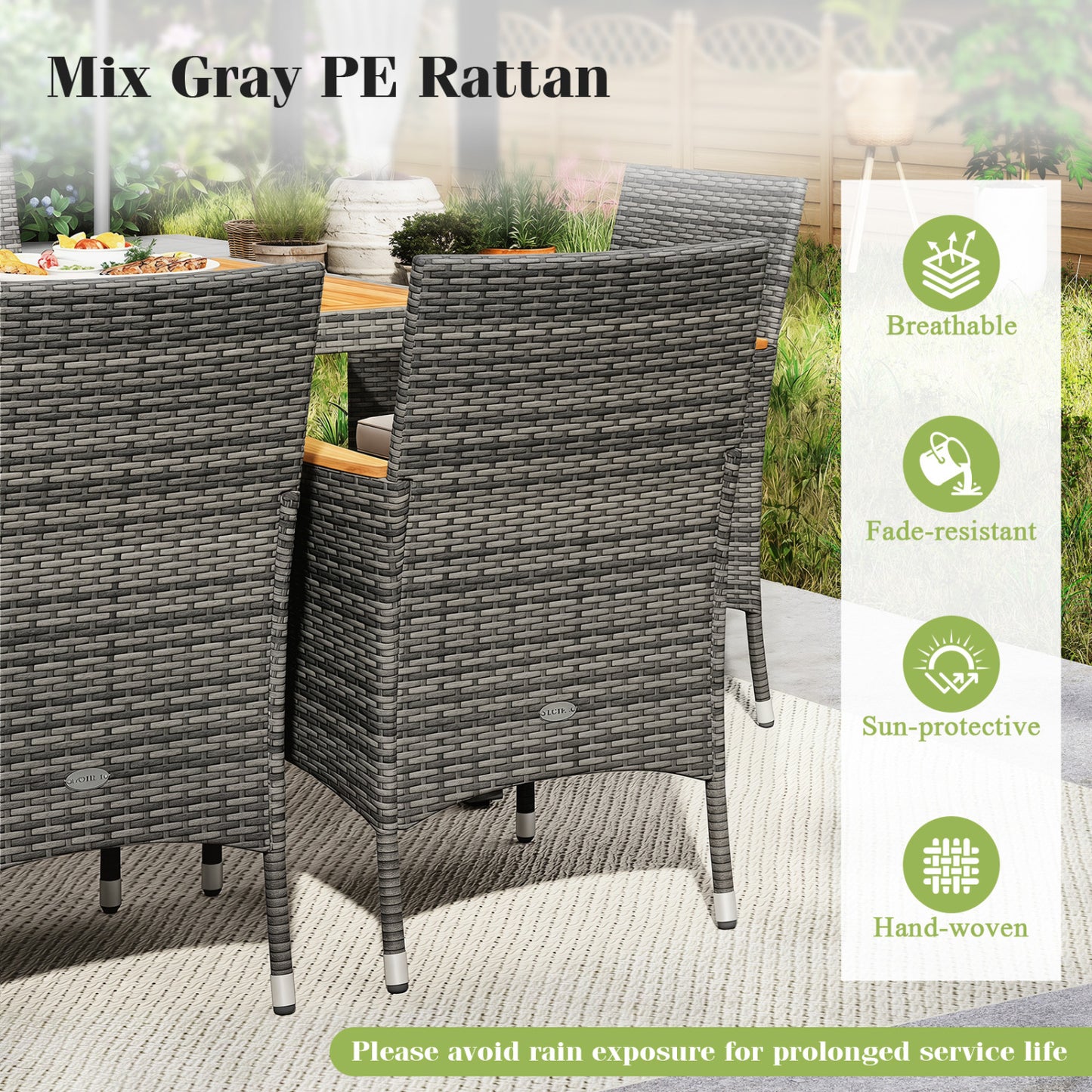 9-Piece Patio Dining Set with Acacia Wood Table & Rattan Chairs