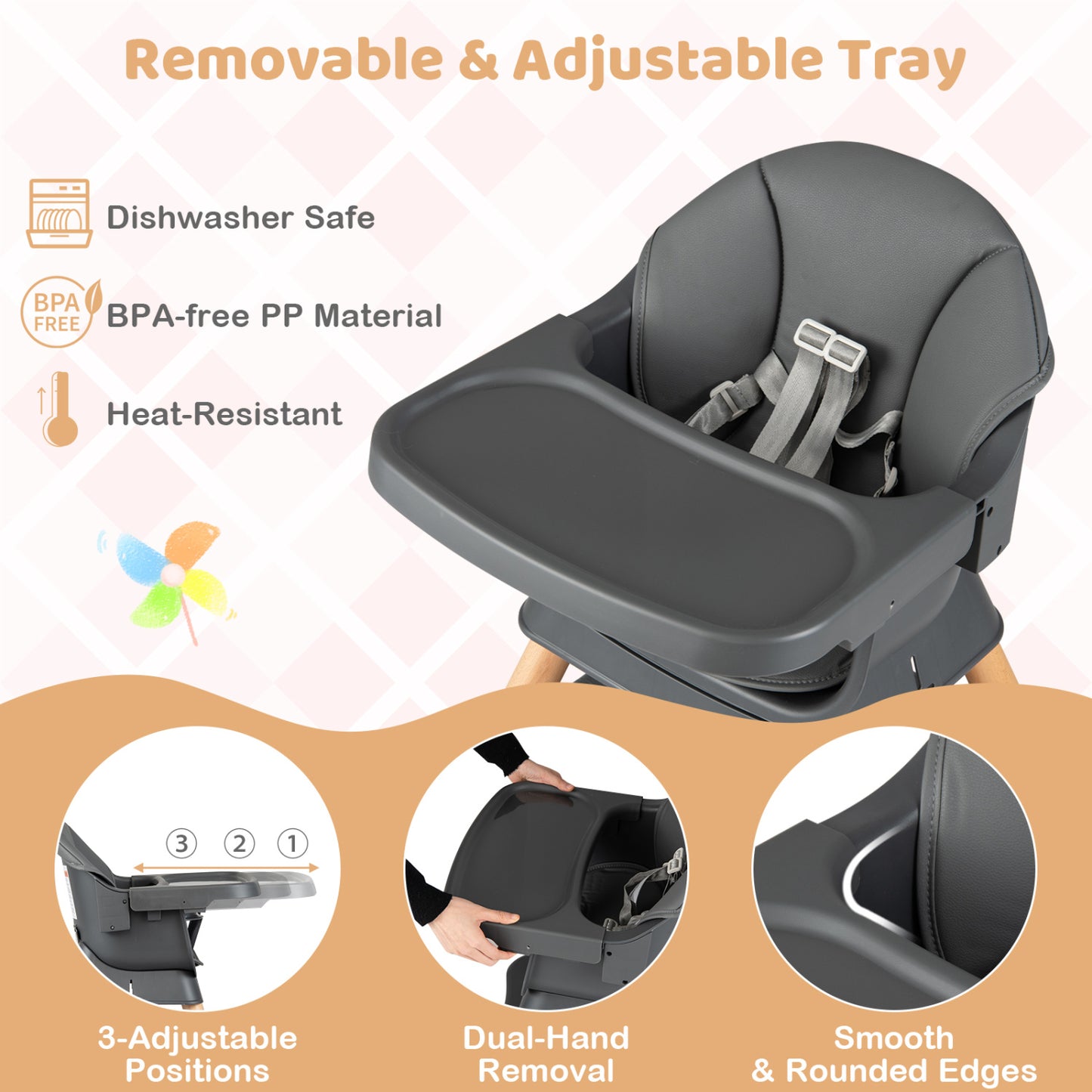 9-in-1 Convertible High Chair with Solid Wood Legs