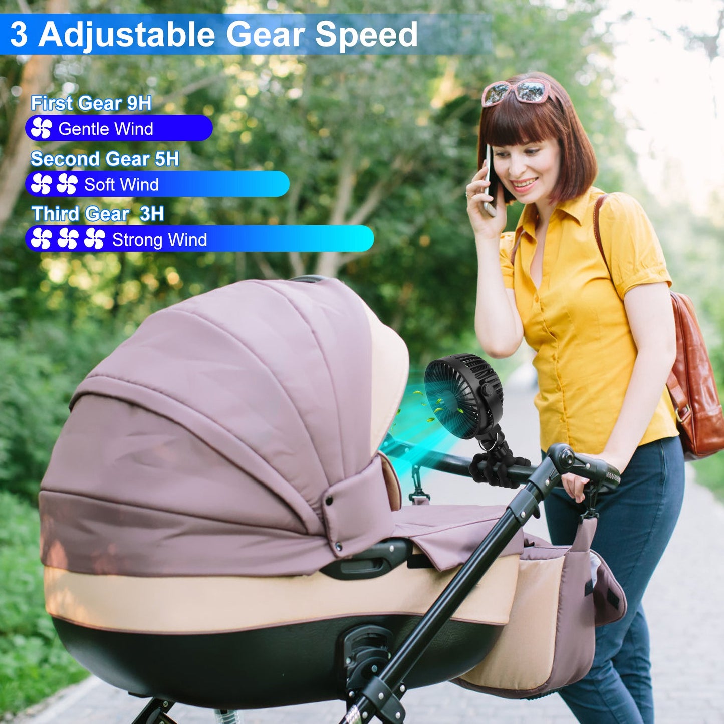 Portable Stroller Fan with Flexible Tripod & Rechargeable Battery