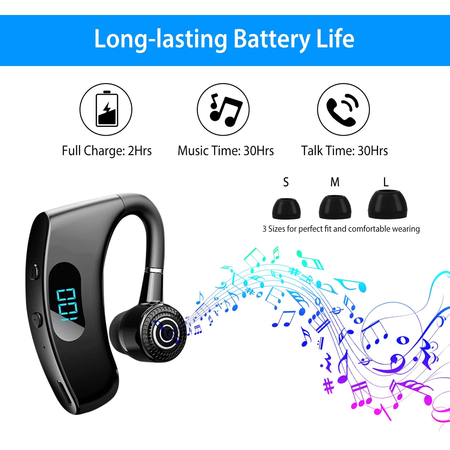 Wireless Bluetooth Earpiece with 30-Hour Battery Life