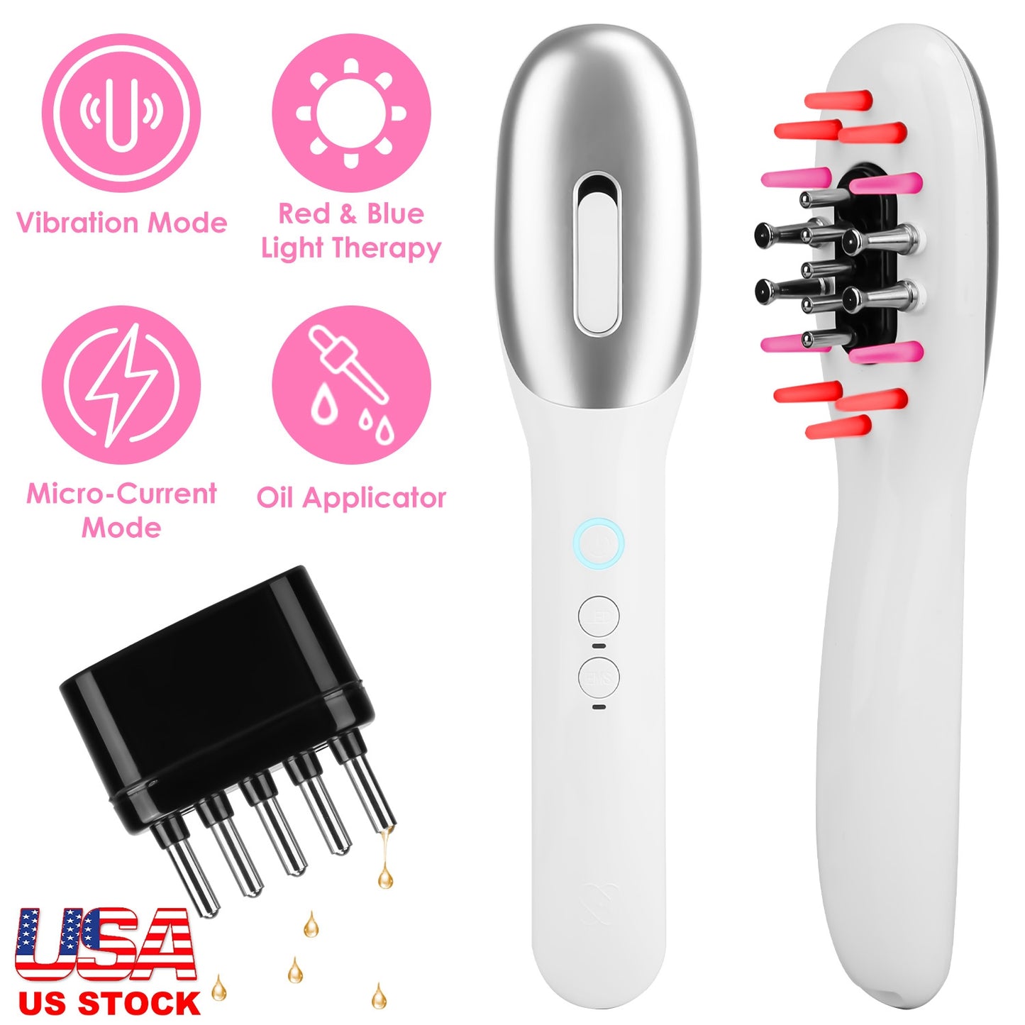 Electric Scalp Massage Comb Microcurrent Hair Brush Handheld Head Scratcher Massager Hair Oil Applicator with Vibration Micro-Current Mode Red & Blue