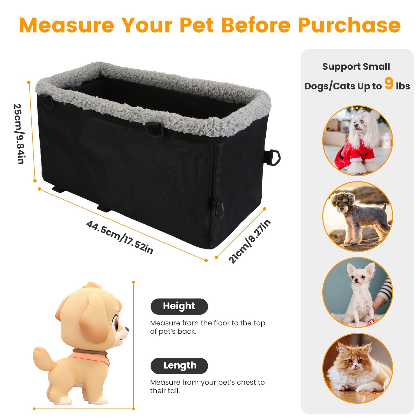 Small Dog Car Seat with Harness for Pets Up to 9 LBS