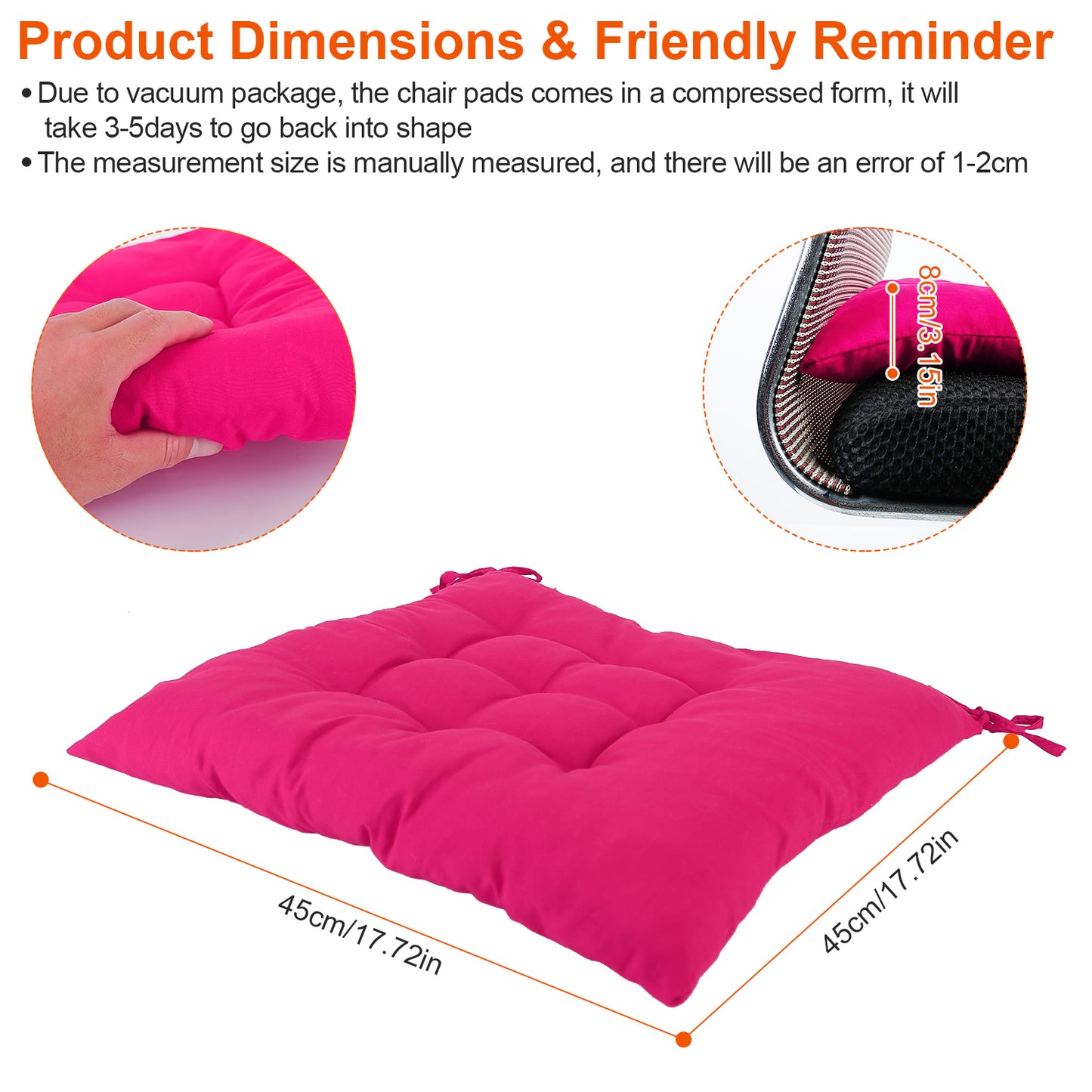 Square Chair Cushion Pads with Ties - 17.72" (Set of 4)