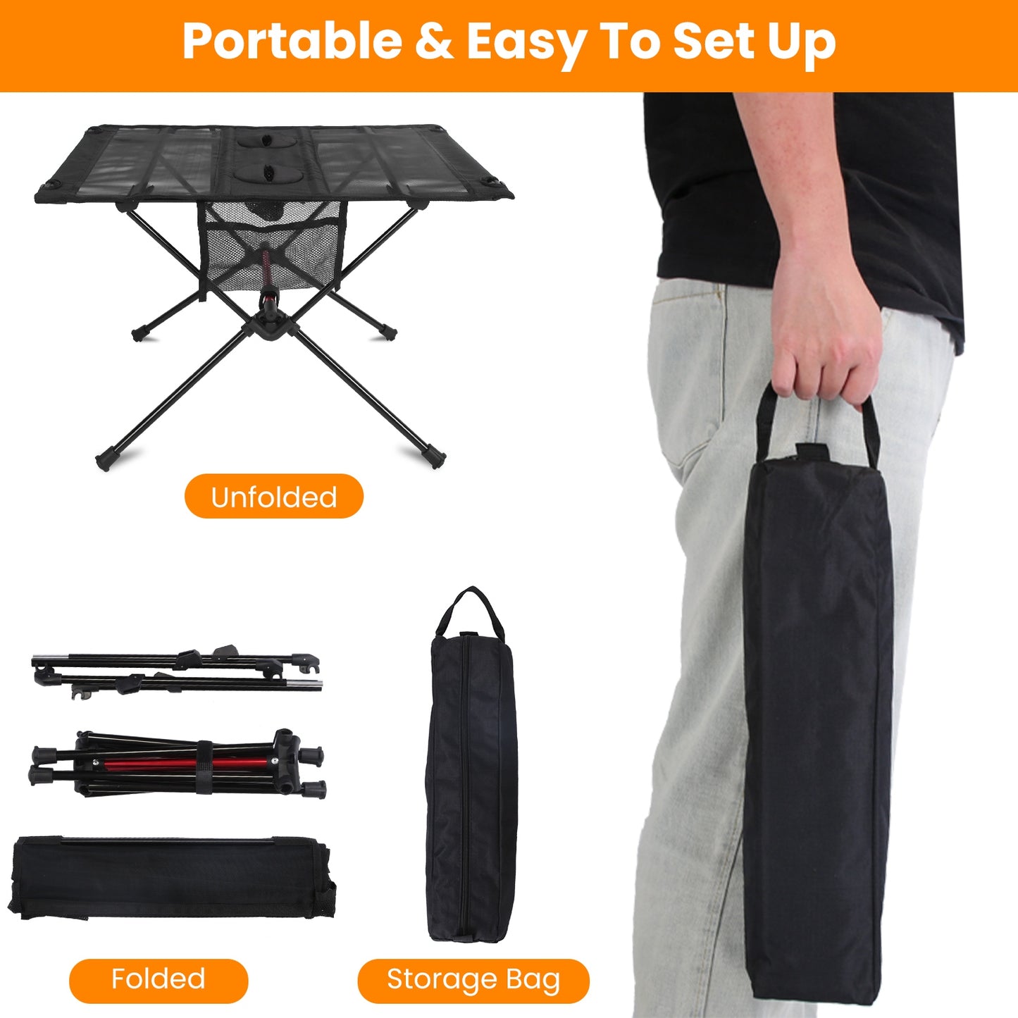Folding Camping Table with Cup Holders & Carry Bag
