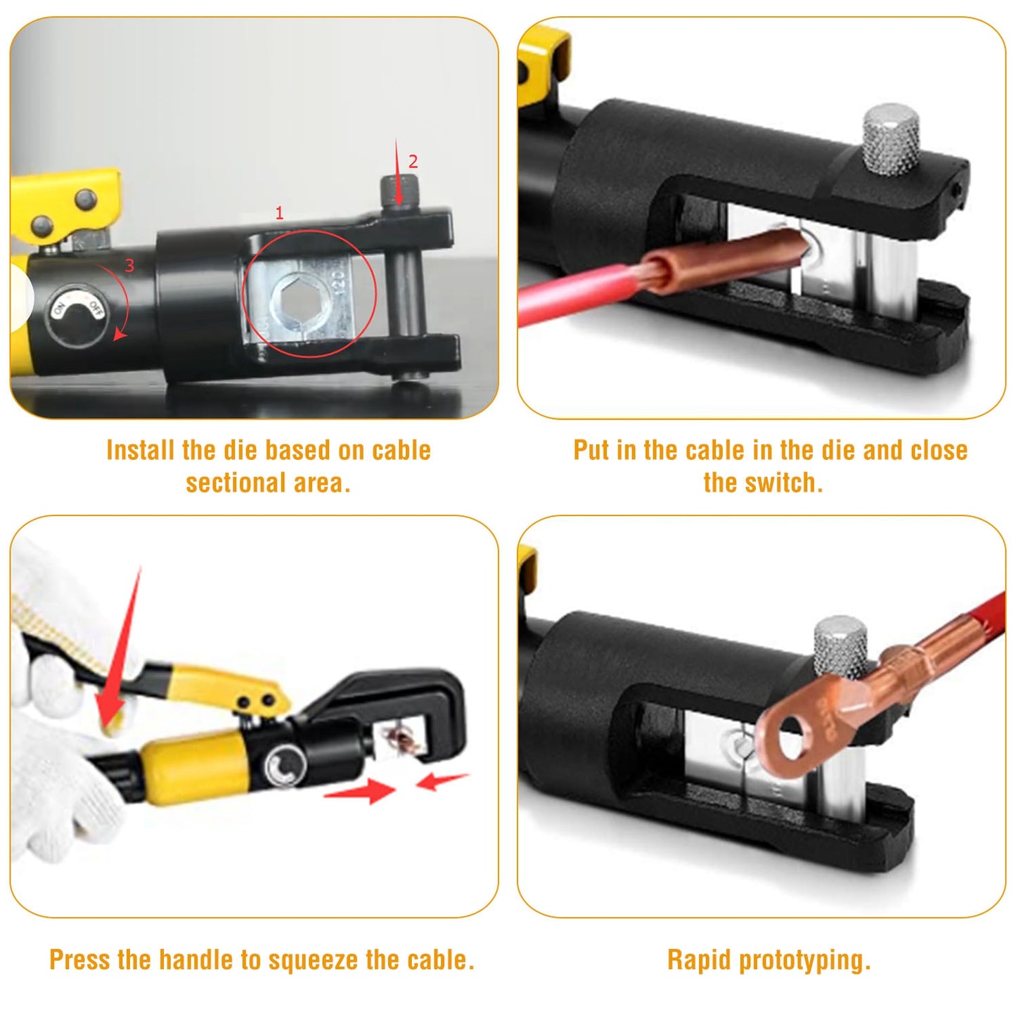 12 Ton Hydraulic Wire Crimper with 12 Dies