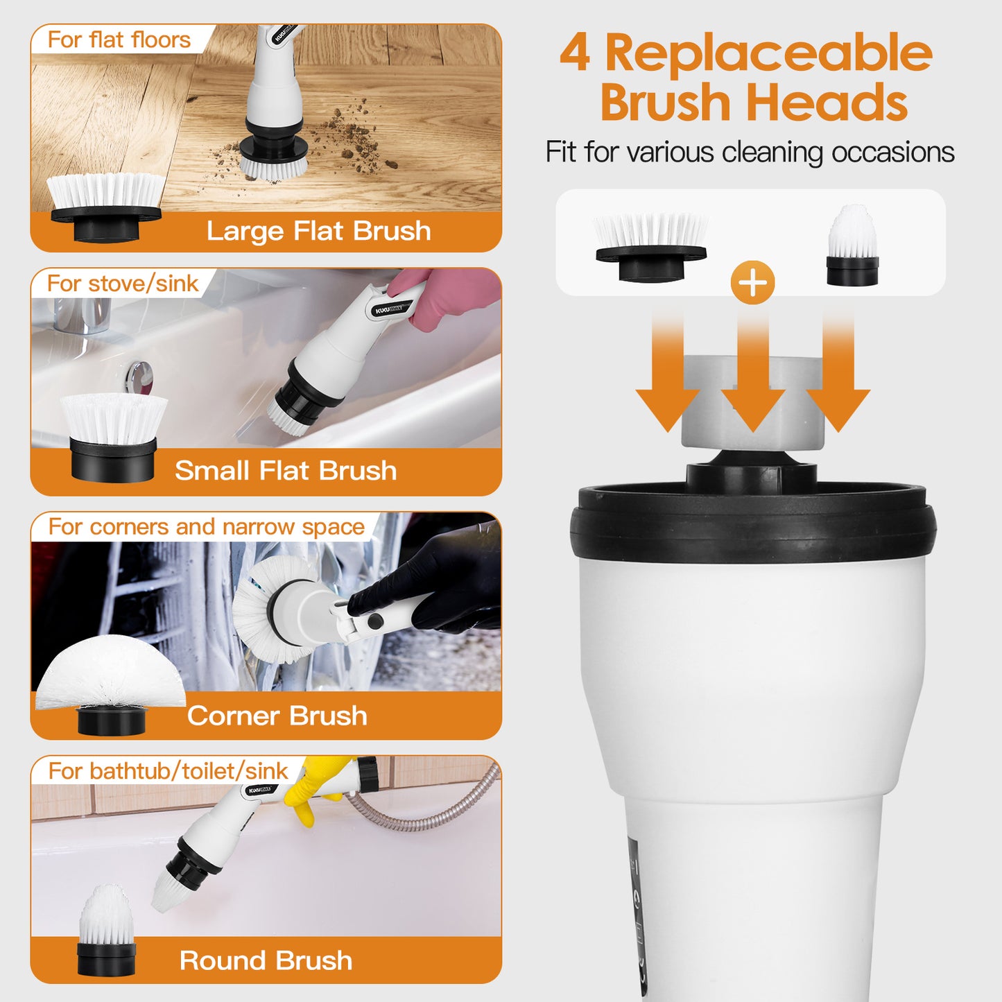 Electric Spin Scrubber with 4 Brush Heads & Extension Rod