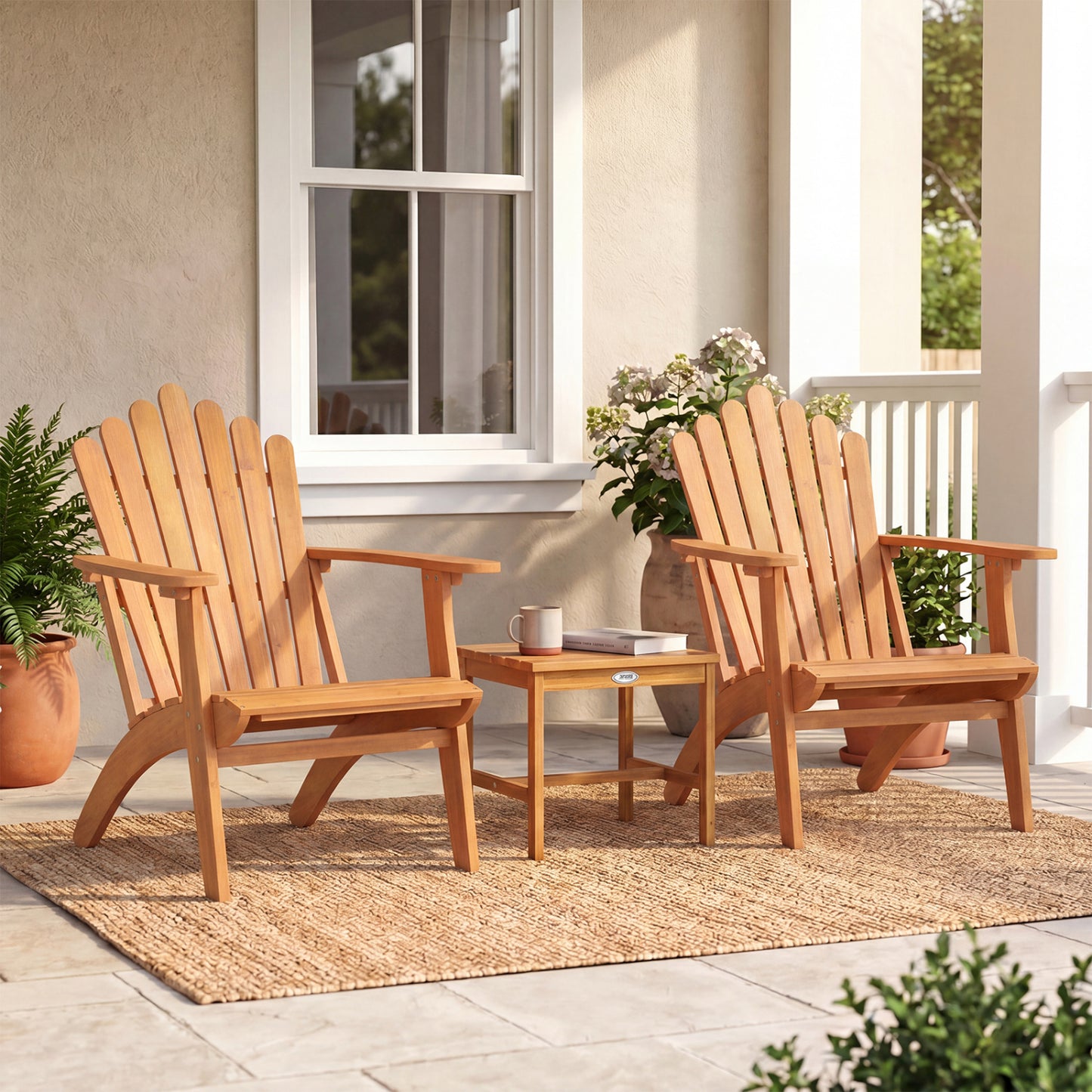Acacia Wood Adirondack Chair with 400 lbs Capacity