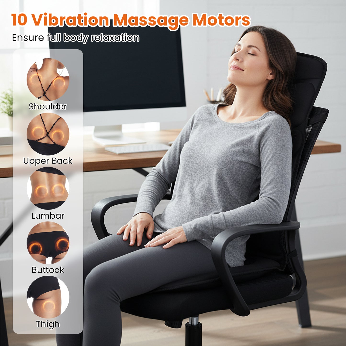 Back Massager Seat Cushion with Heat & 10 Vibration Motors