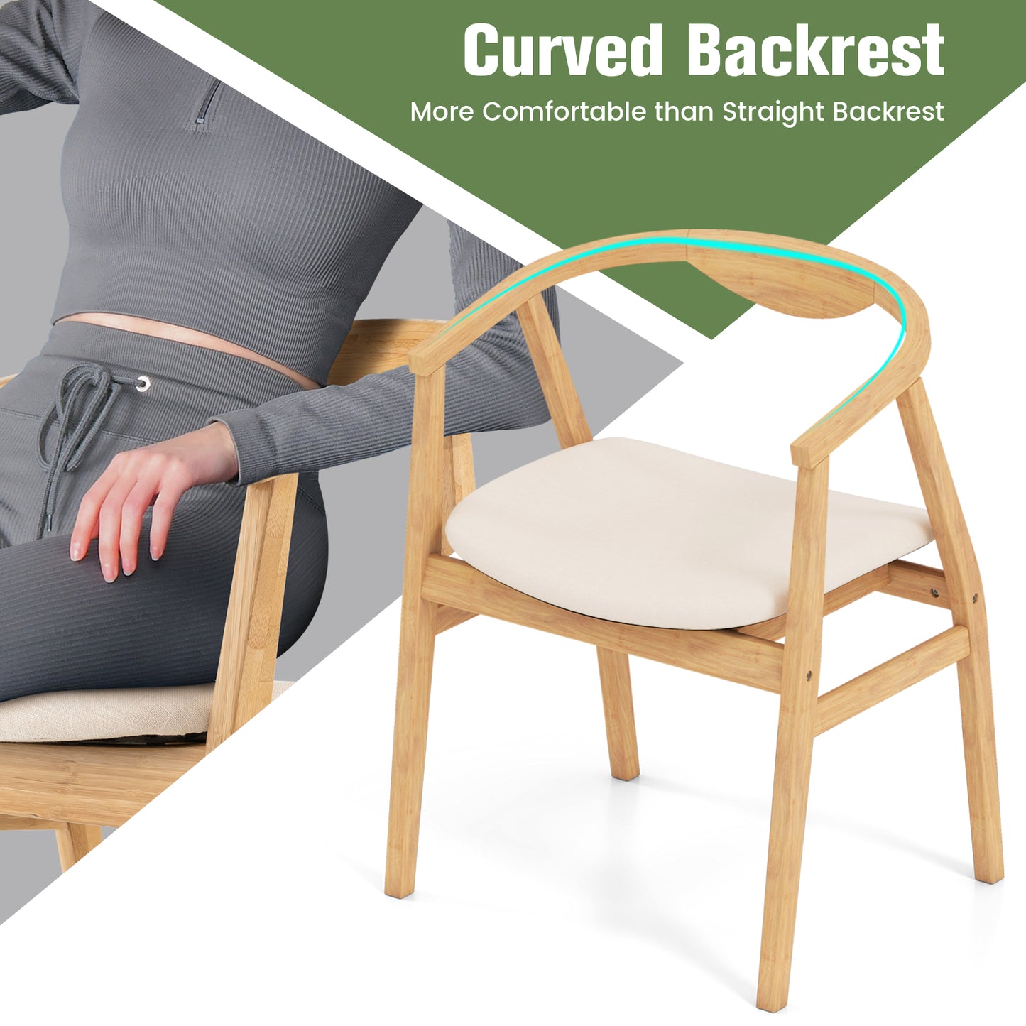 Bamboo Accent Chair with Armrests and Curved Backrest