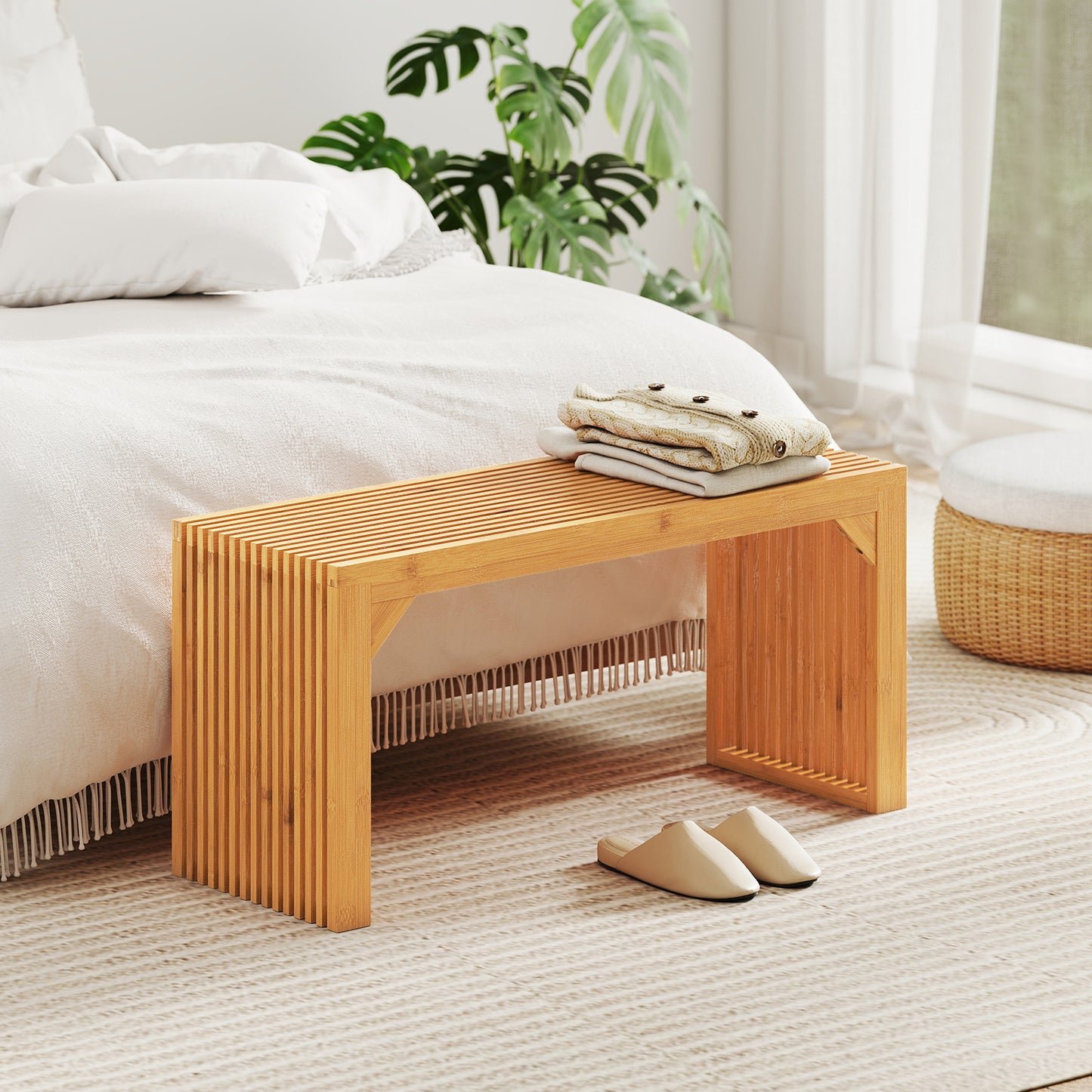 Bamboo Dining Bench 36 Inch Natural Wood Indoor Outdoor Seating