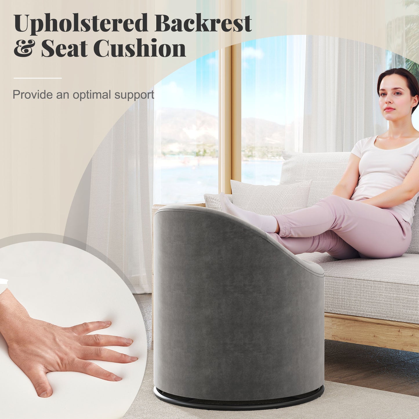 Swivel Barrel Chair with Hidden Storage Compartment
