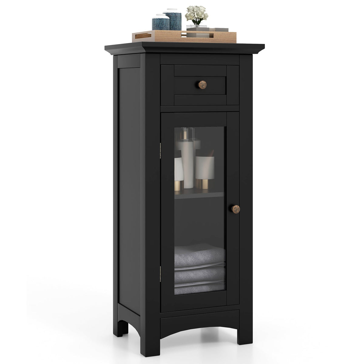 Bathroom Freestanding Storage Cabinet with Single Glass Door