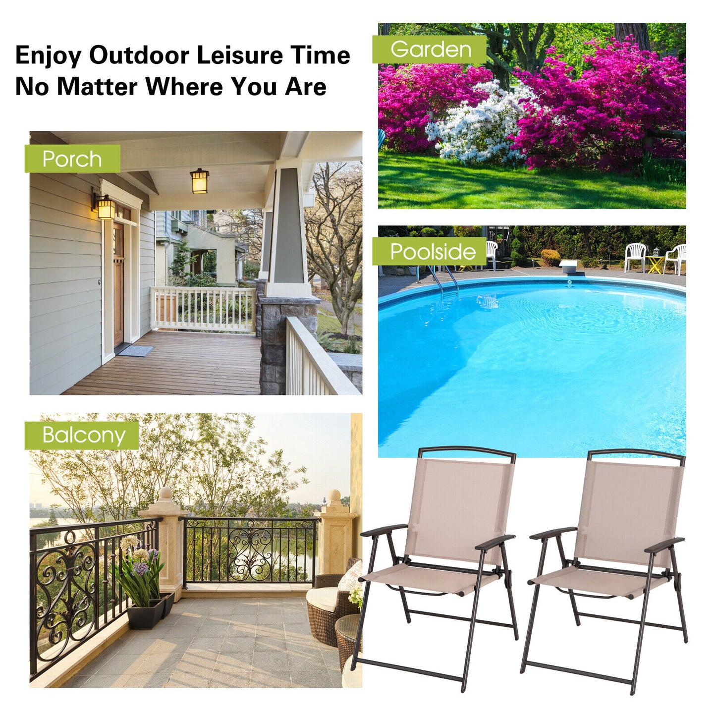 Patio Dining Chairs Set of 2 with Armrests - Foldable Steel